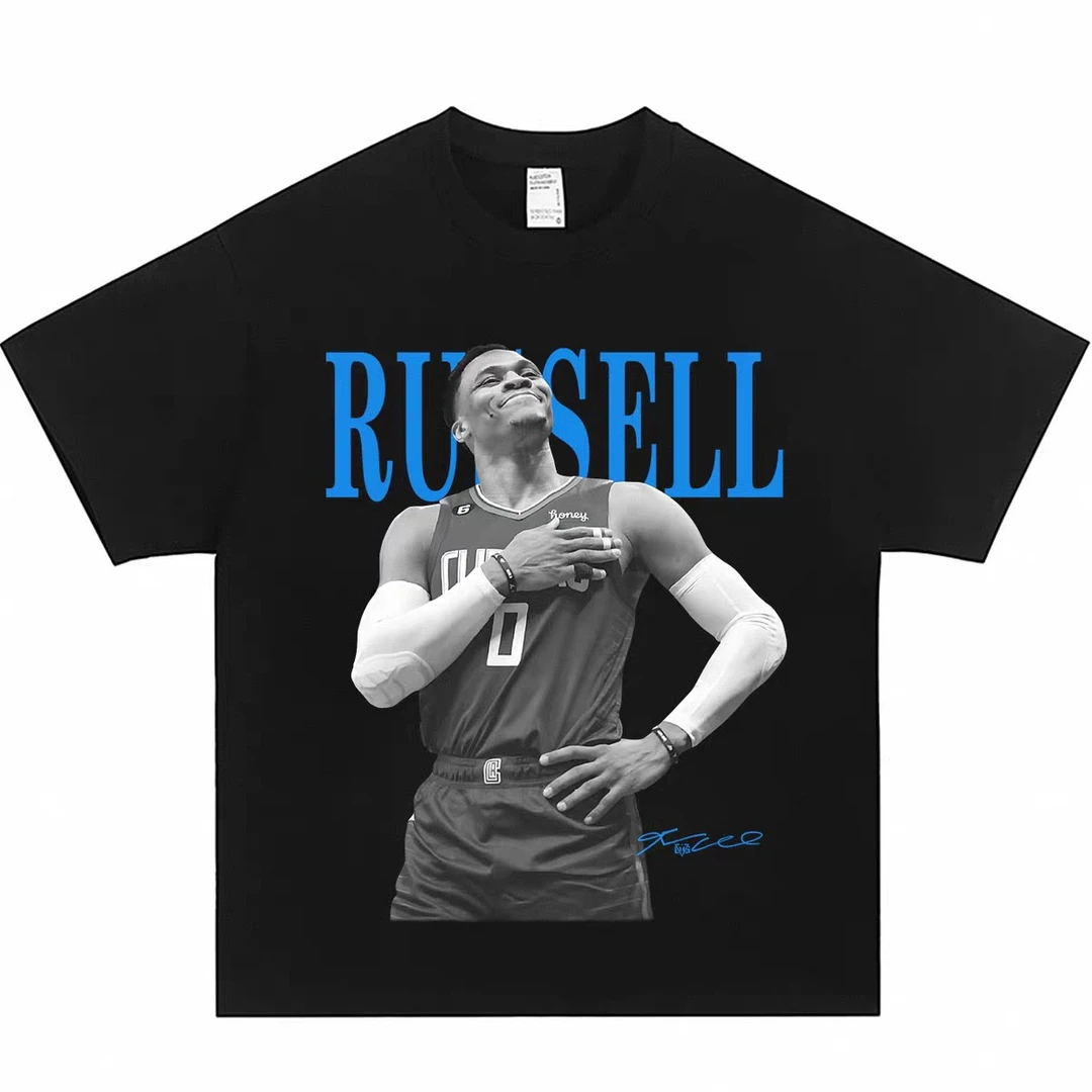 威少-美式直喷印花t恤休闲潮牌男女同款短袖宽松半袖运动上衣训练