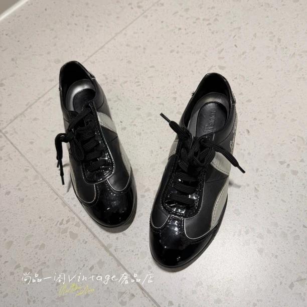 95新 LouisVuitton/路易威登 尚品一阁/黑银皮革休闲鞋 36码