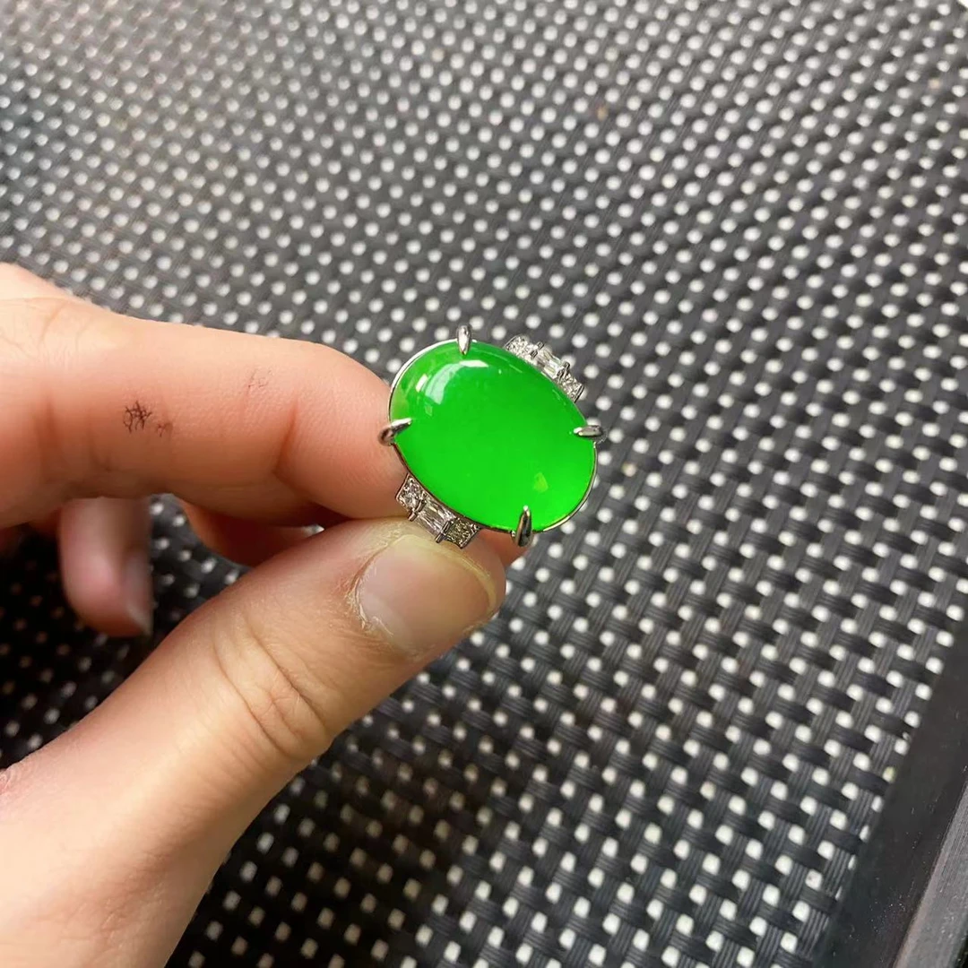 [聚小石]A1361透绿大蛋面戒指