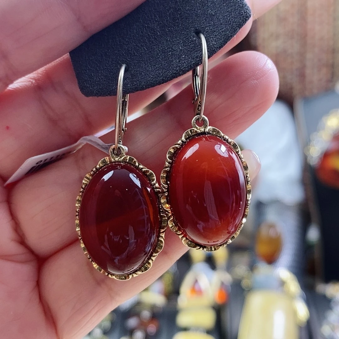 琥珀银S925镶嵌耳饰耳环