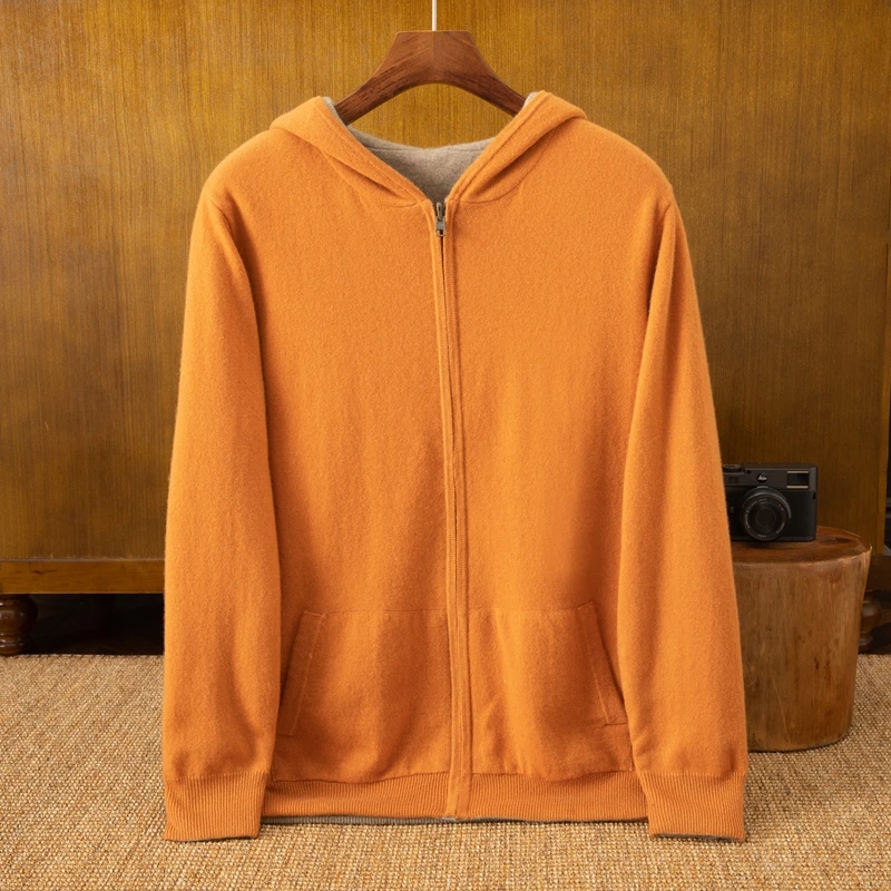 【双穿加厚】【双面穿】加厚山羊绒帽衫卫衣男士时尚双层连帽拉链开衫