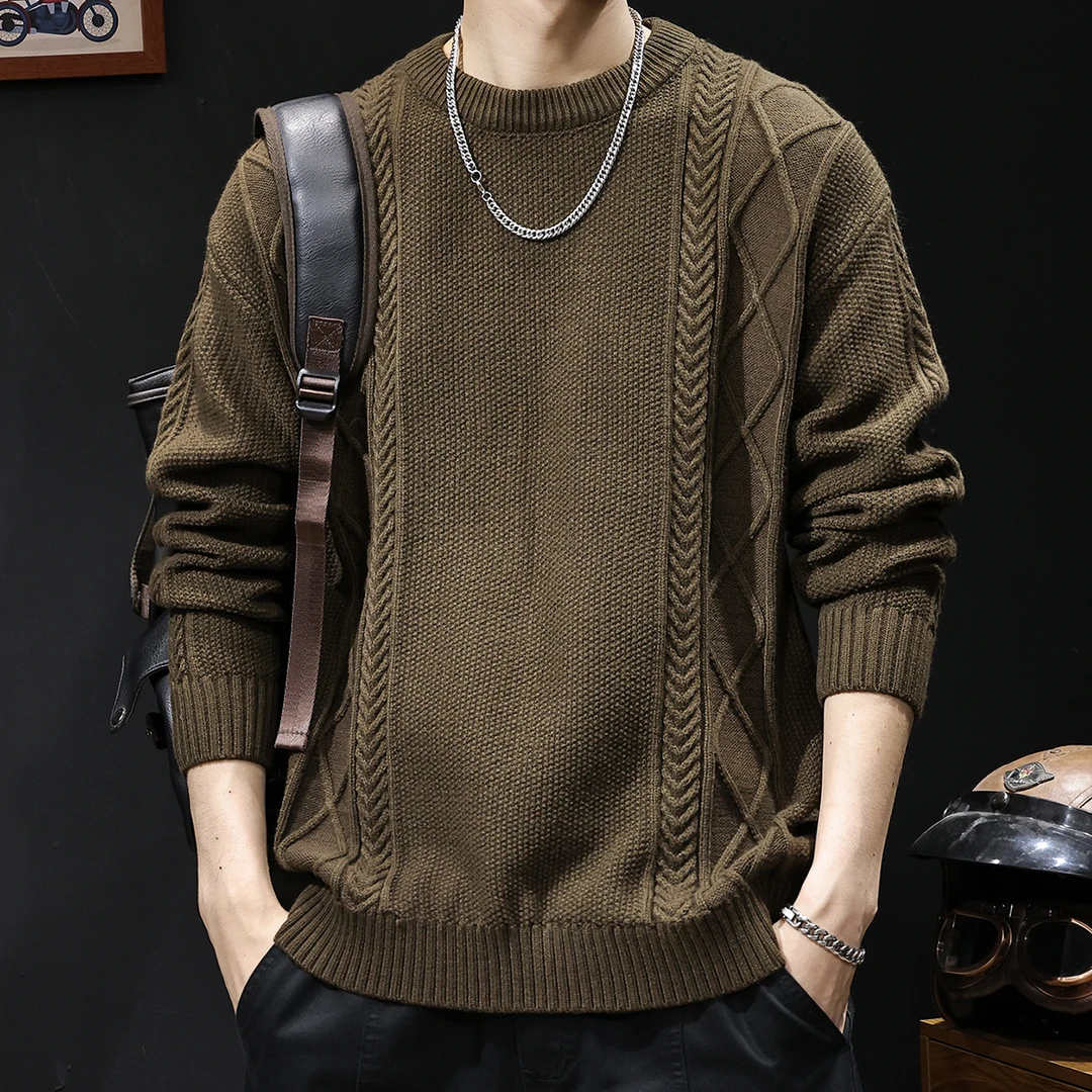 LEIGHZ/雷茨重磅粗线毛衣男秋冬款2025新款保暖圆领打底大码