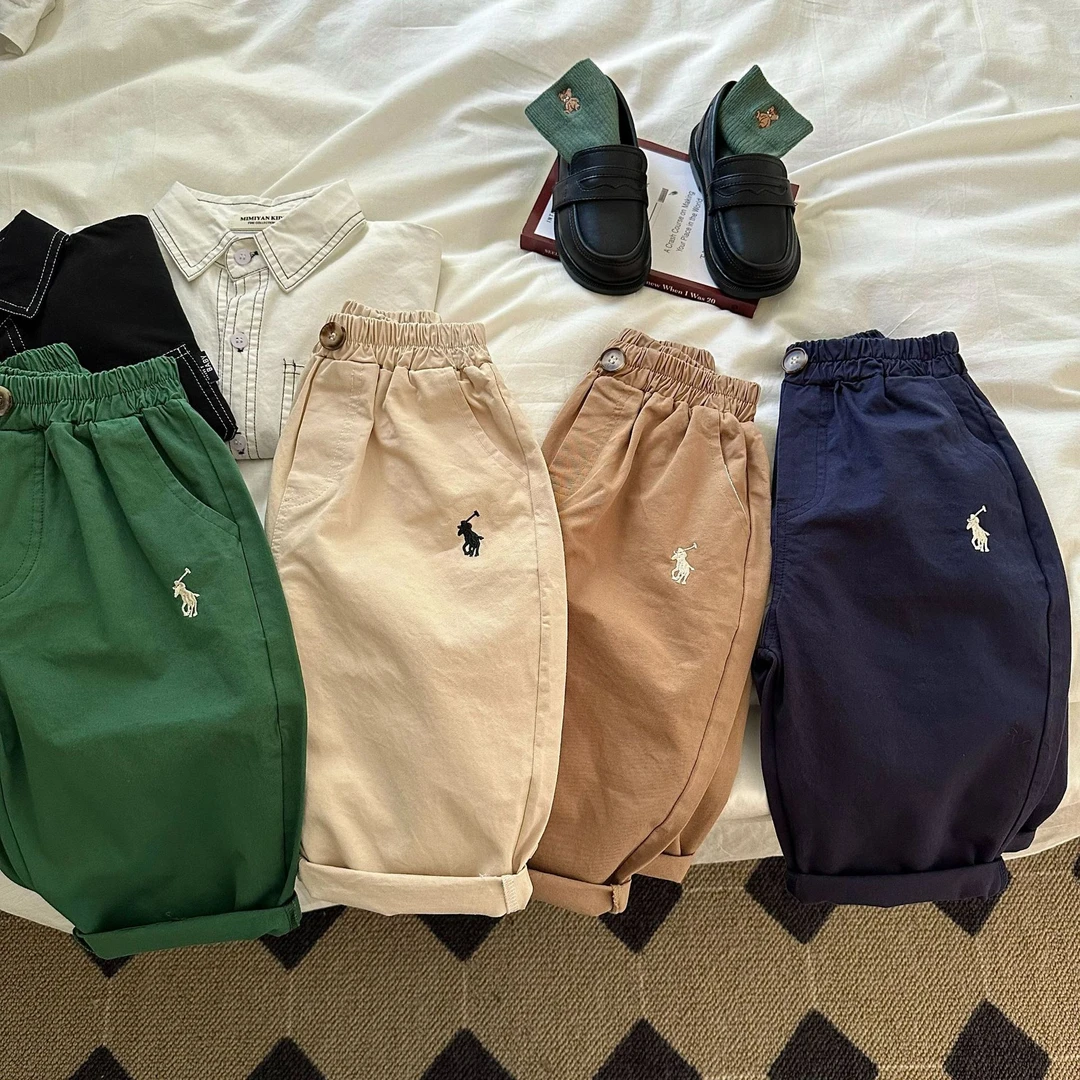 儿童休闲裤2025夏季男童休闲百搭直筒裤纯棉洗水宝宝宽松松紧长裤