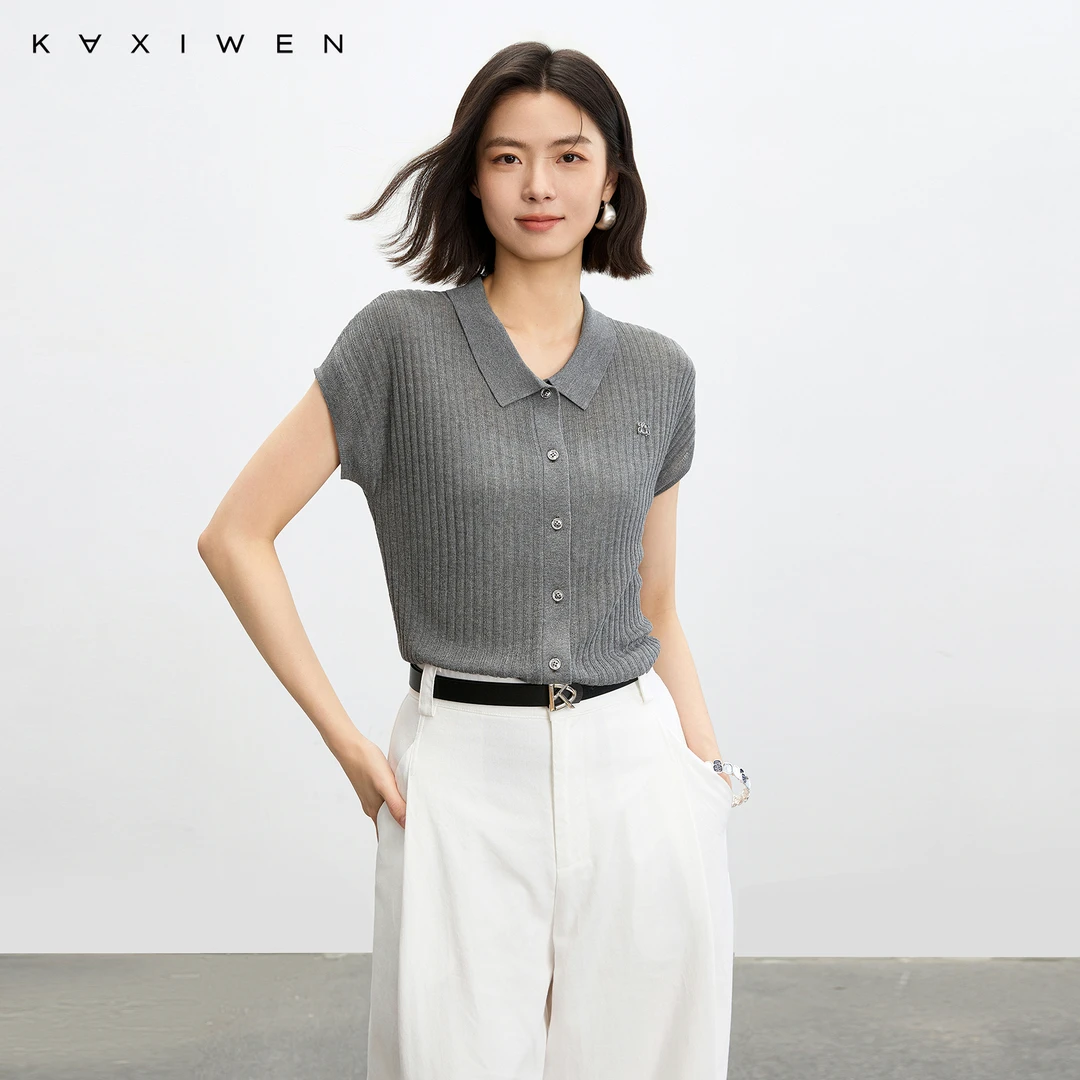 佧茜文Polo领针织衫【夏新】学院风慵懒百搭修身上衣女D06CZW6565