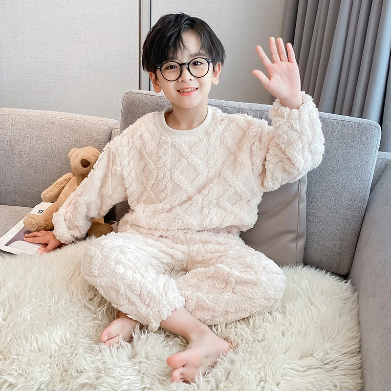 儿童装男童睡衣秋冬款男孩冬季加绒珊瑚绒法兰绒加厚家居服中大童