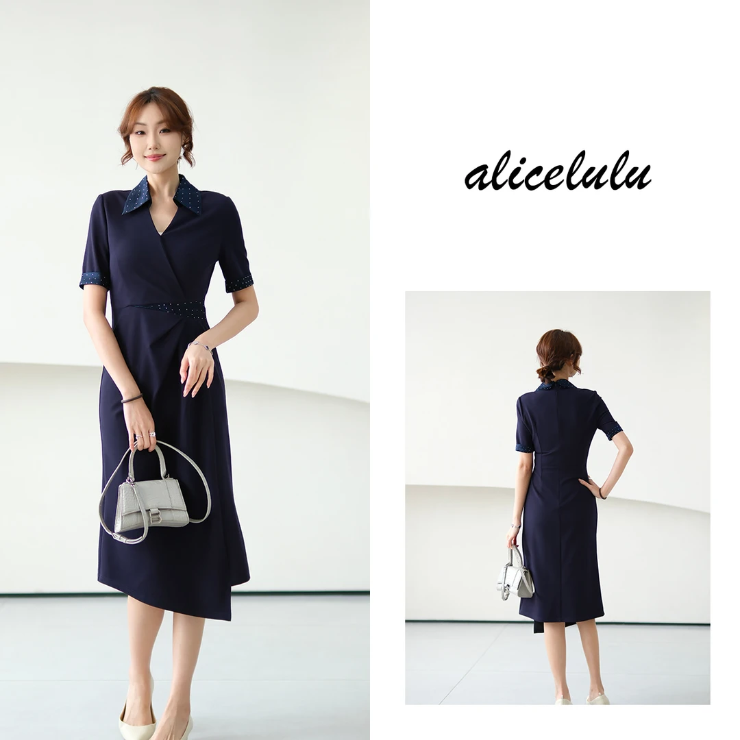 [alicelulul] 时尚连衣裙女夏藏蓝色气质拼接高级感 S2142481W