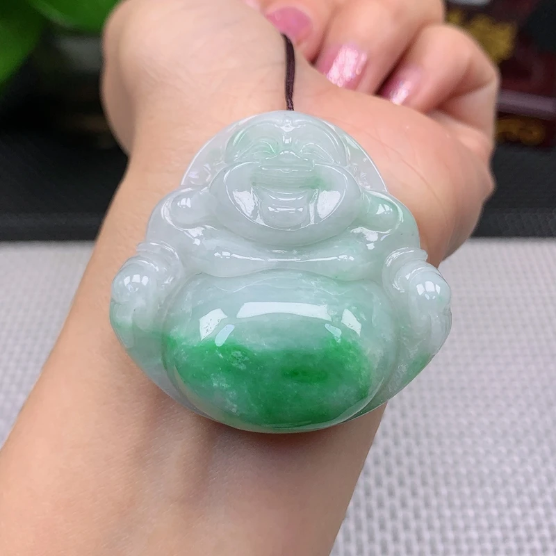 天然缅甸翡翠A货漂移率佛公吊坠玉石挂件35.01g