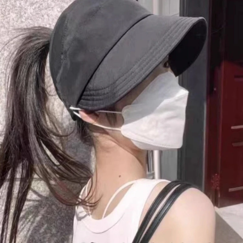 夏季户外防晒帽新款速干可扎马尾透气空顶大檐帽渔夫帽鸭舌帽防晒