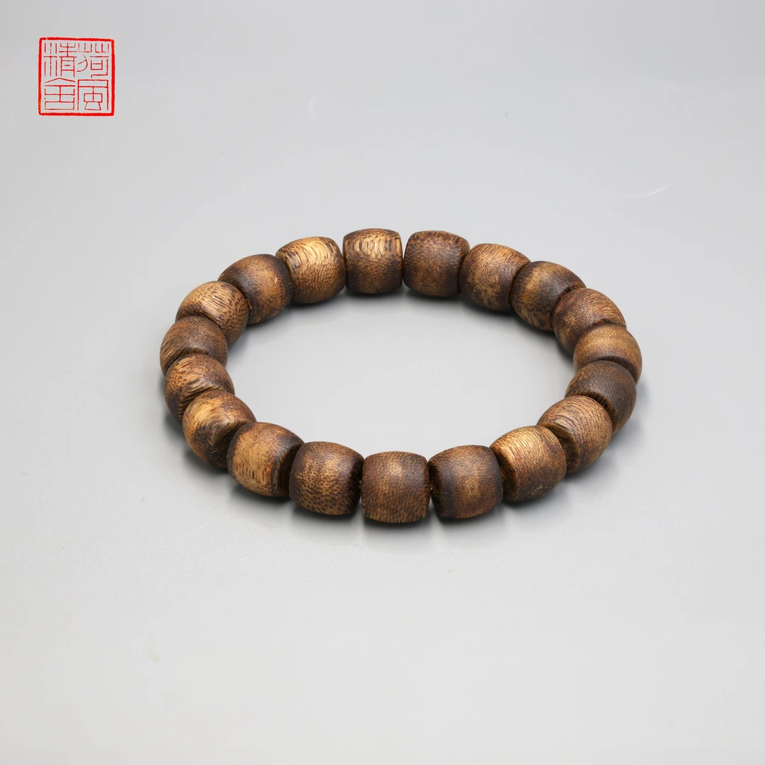 沉香【精品高货】海南沉香金沙叶满结油1.1鼓珠单圈手串-CX397