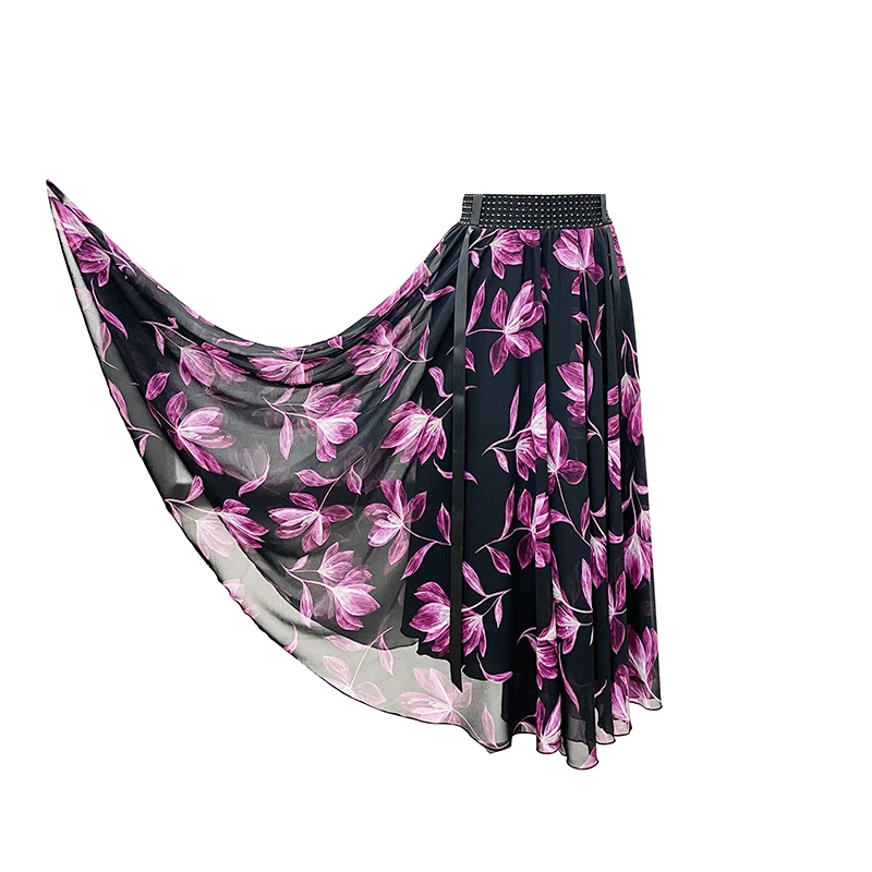 Q8320高档国标舞新款时尚雪纺大摆长裙交谊摩登舞半身裙子