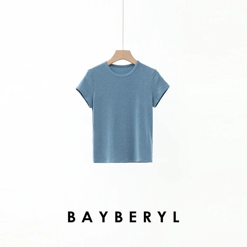 CC10-BAYBERYL老贝麻薯T*舒弹修身圆领百搭纯色短袖T恤25NT5F2441