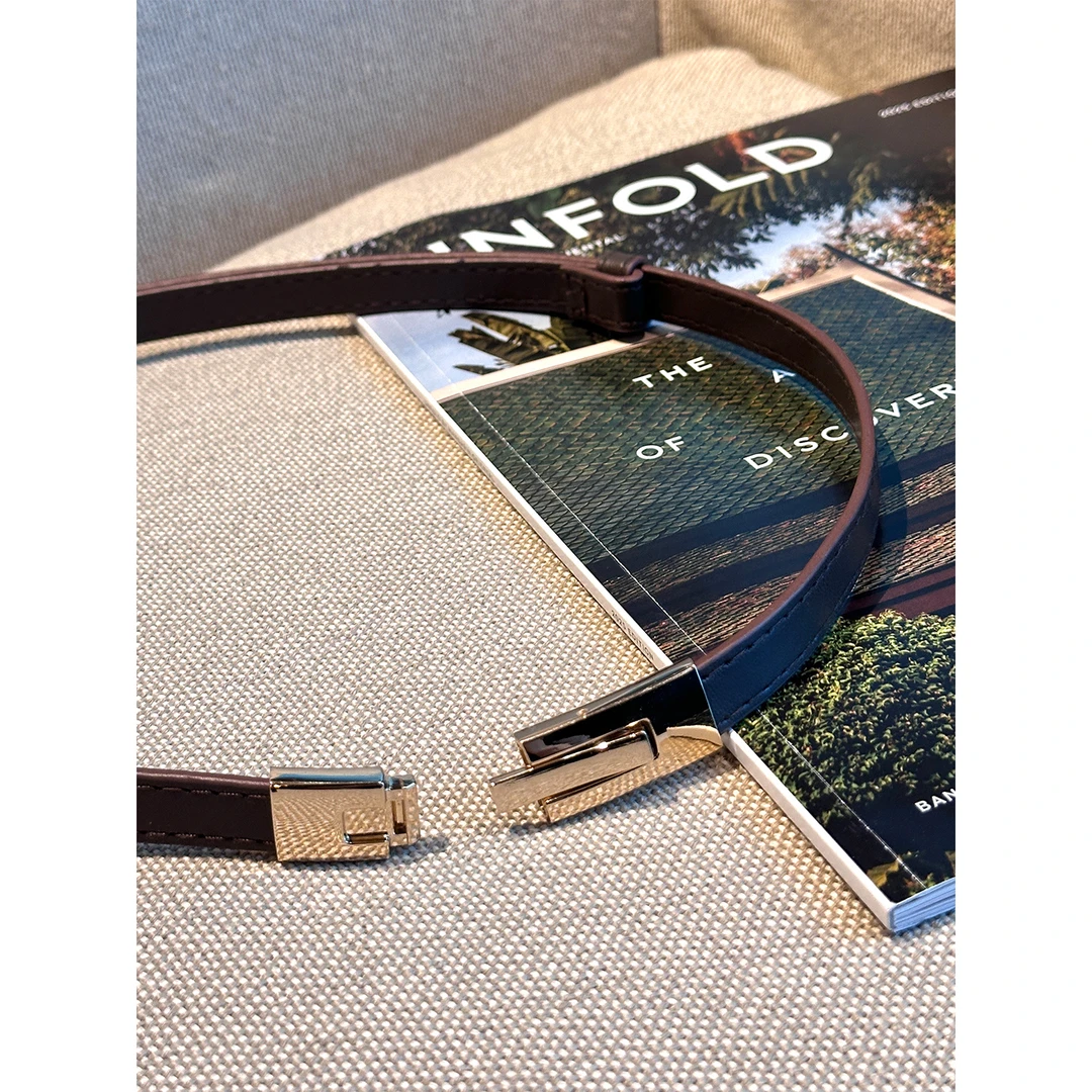 凌茜恣禾【棕扣雅缚】棕色腰带女秋季金锁扣皮带