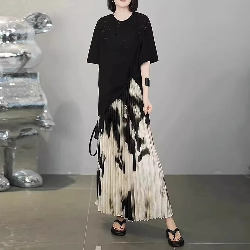 潮流洋气水墨画漂亮气质套装时尚休闲百搭设计感上衣半身裙两件套