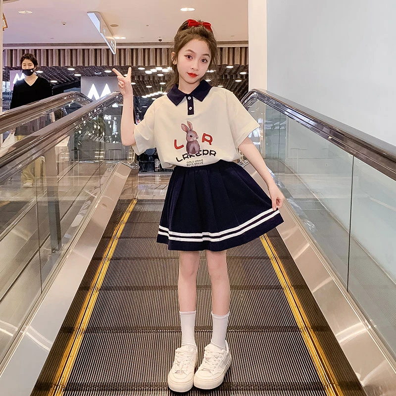 女童夏装2025新款儿童洋气韩版学院风夏季中大童两件套裙子-X1509