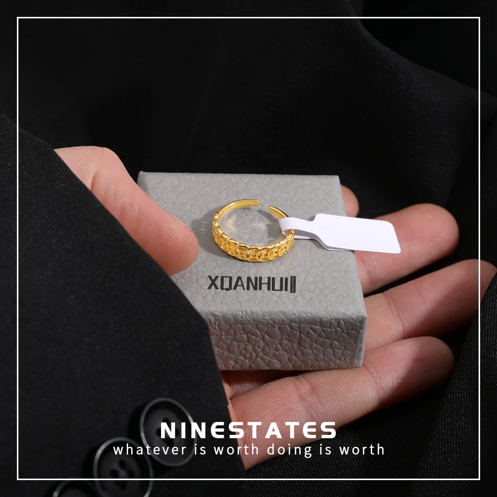 钛钢戒指 2025铜钱高级感轻奢款女士素圈金色戒指小众情侣手饰品