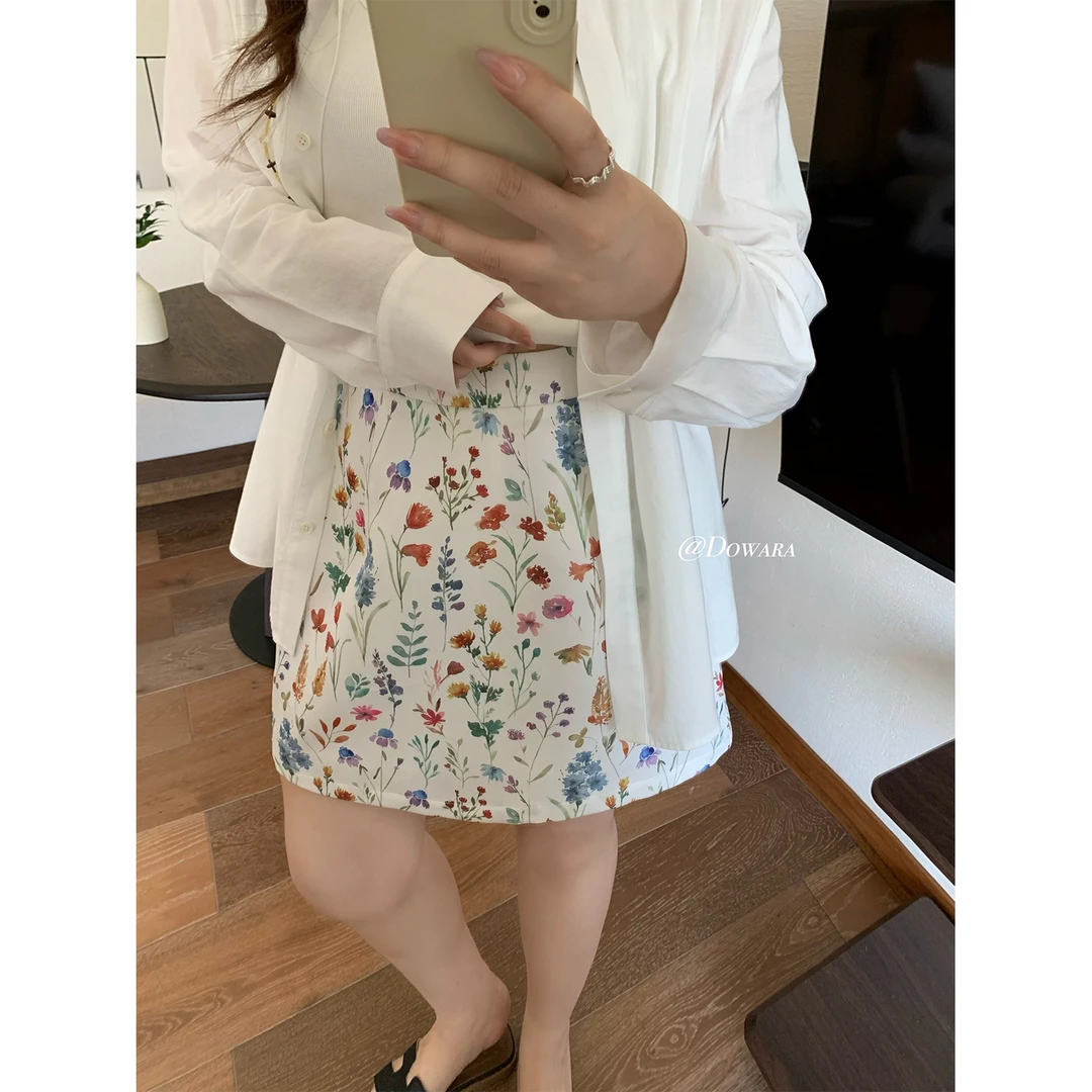 现货大婉酱微胖定制【后花园】碎花短半裙夏季新款显瘦A字半裙9161D