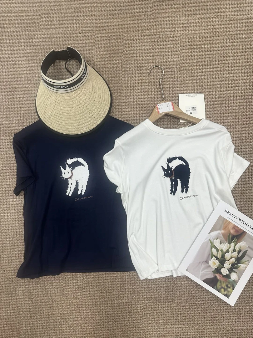 「KEKE」高品质#3205猫咪印花短袖T恤女夏季新款休闲百搭上衣