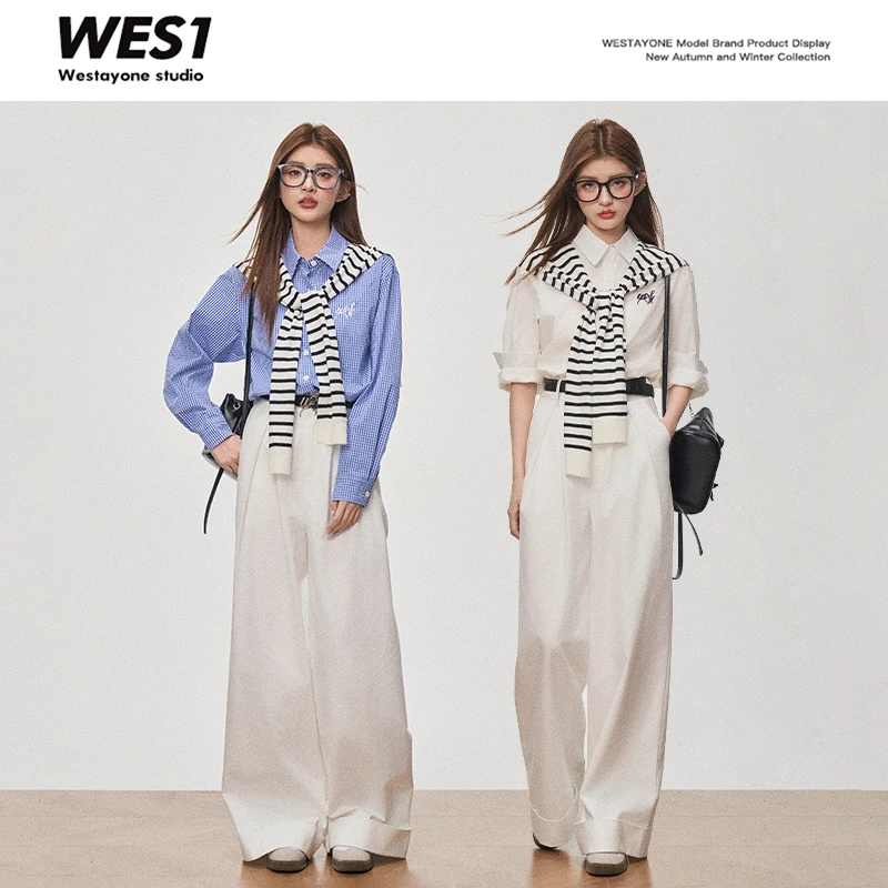 【1月15号新品】WESTAYONE简约百搭白色休闲裤女宽松显瘦长裤