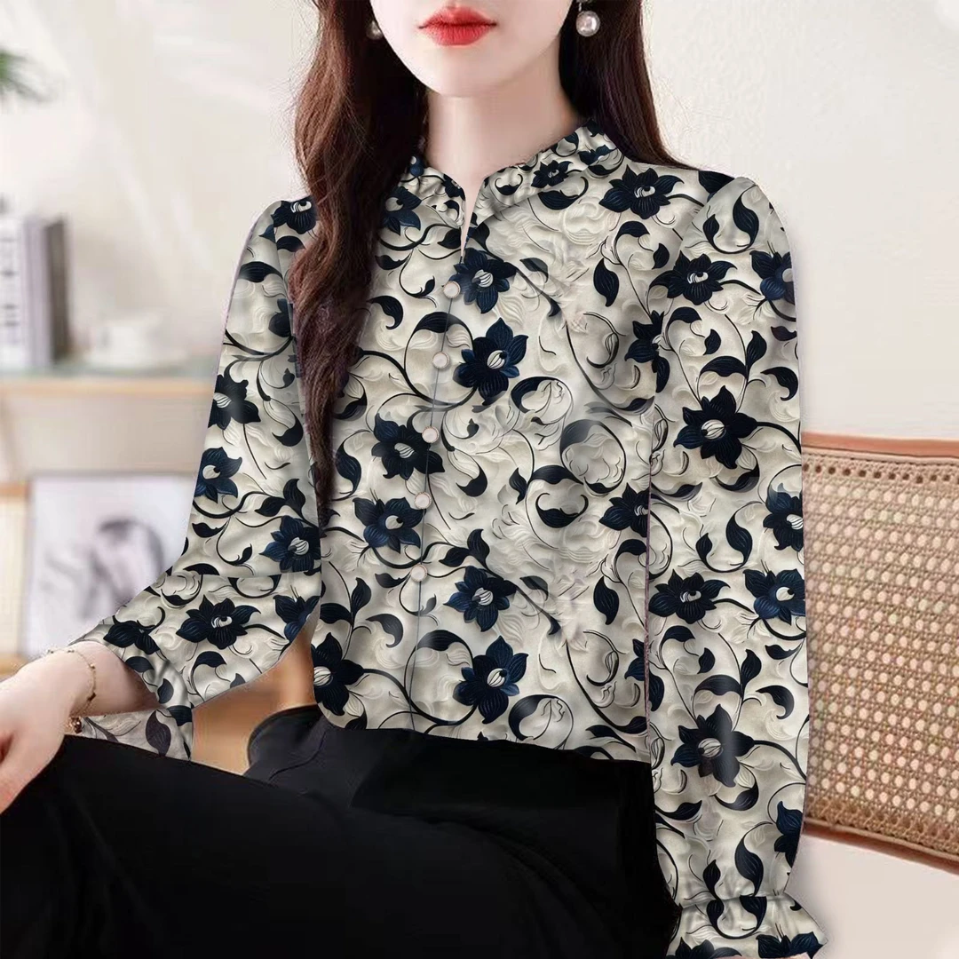 原单 2025新款 蓝心花小衫 时尚百搭 修身显瘦气质春夏宽松网红