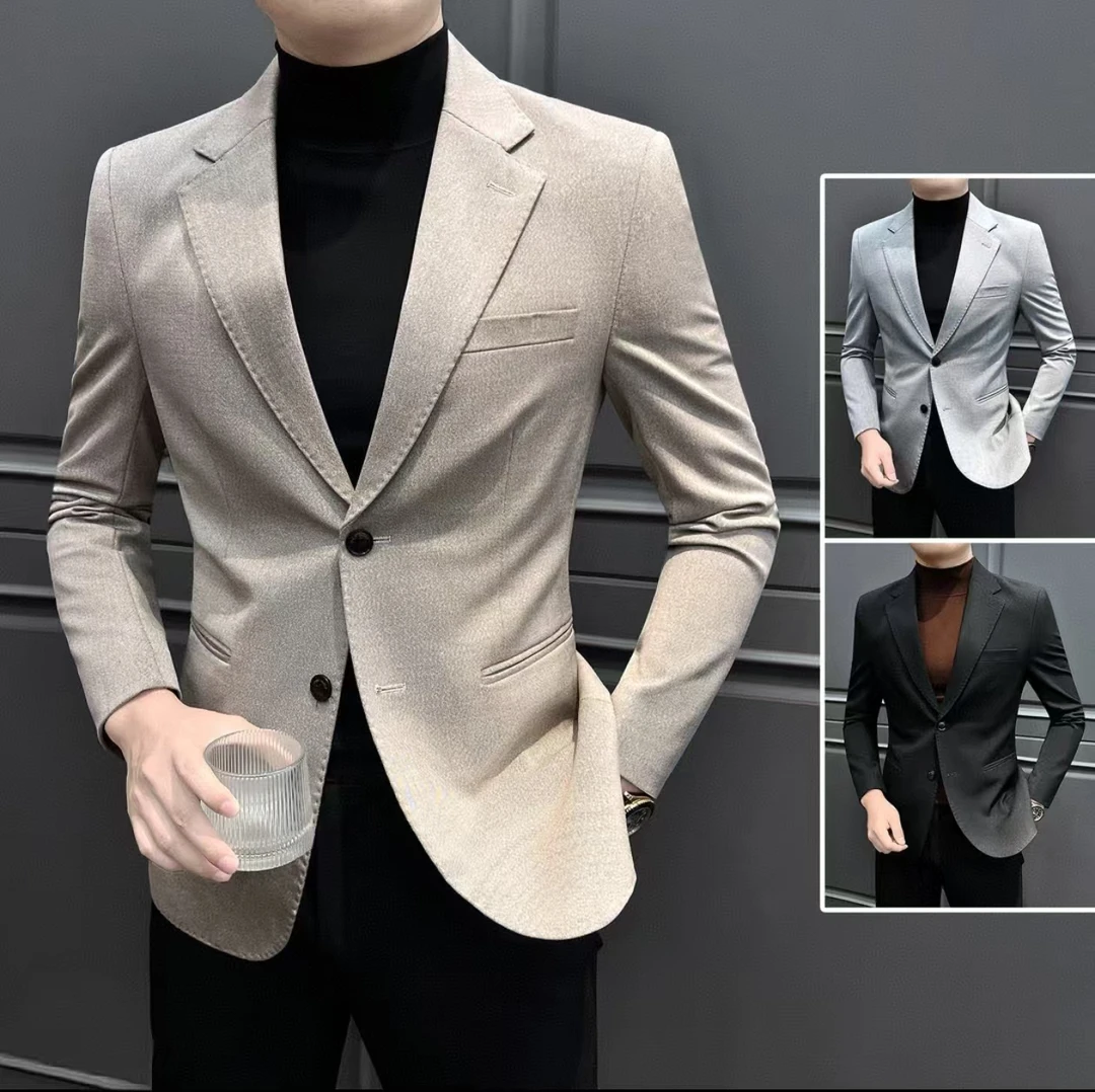 银丝休闲西服外套男款痞帅高级感爆款2025新款平驳领时髦伴郎服