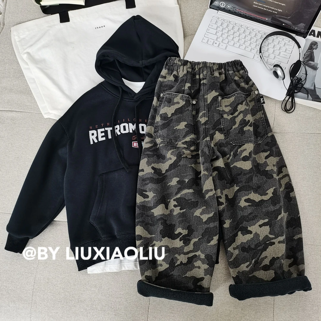 杭州六小六正版BY LIUXIAOLIU秋冬季儿童加绒迷彩裤17790