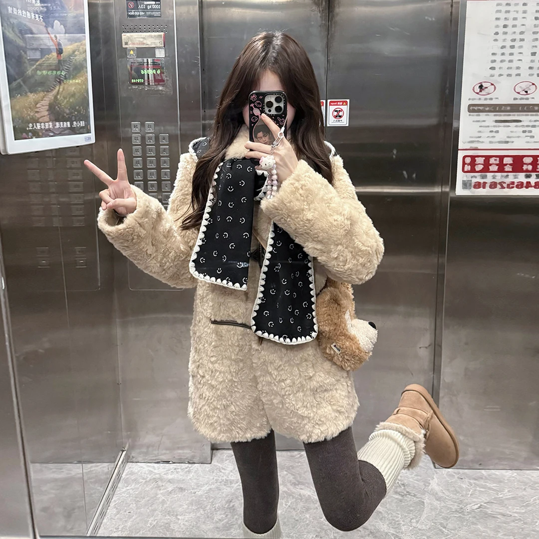 韩系巨好看仿羊羔毛绒外套女秋冬季2025新款小个子加厚摇粒绒上衣