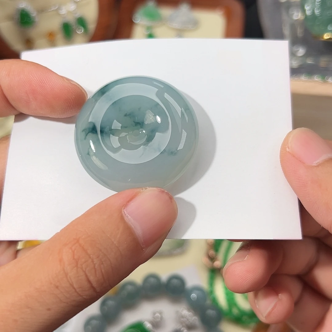 二***壹颈饰未镶嵌翡翠冰胶蓝紫底飘花厚装平安扣37.5*10mm