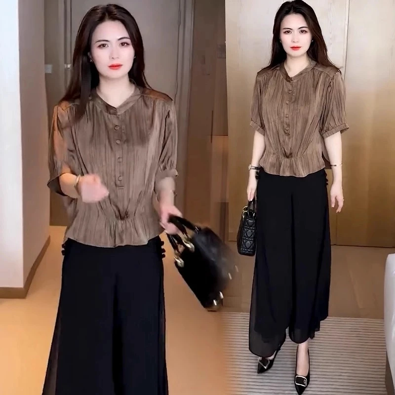 时尚气质中袖衬衫女2025夏季新款洋气收腰显瘦减龄百搭五分袖上衣