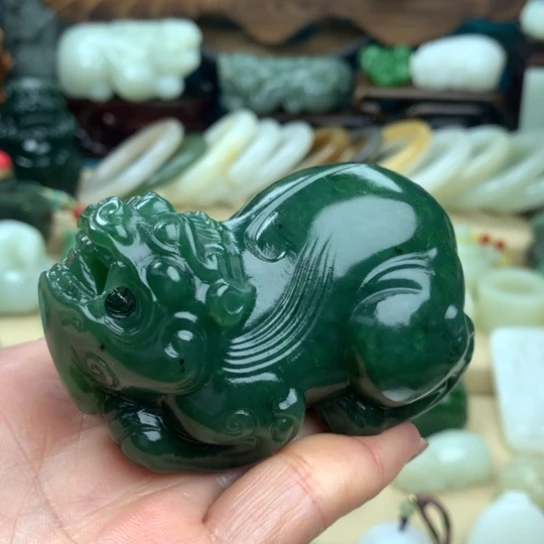 和田玉（碧玉）手把件未镶嵌日**辉