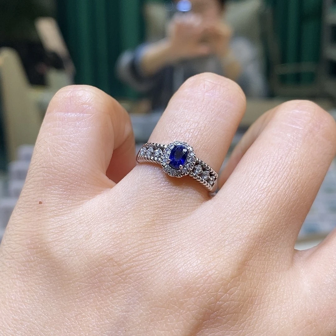 蓝宝石银S925镶嵌戒指天然蓝宝石
