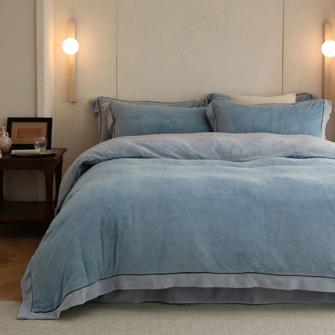 水星高端适用家纺轻奢高级感冬季牛奶绒四件套加厚加绒被套保暖防