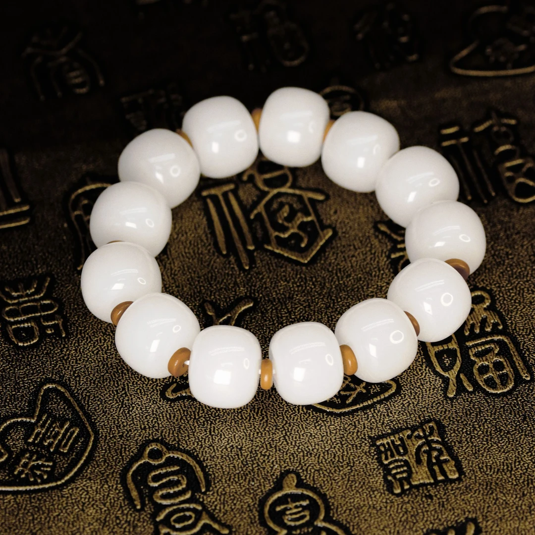 天然新疆玉石老形珠手串15mm大卡位金丝玉筒珠男女可戴直播间Y613