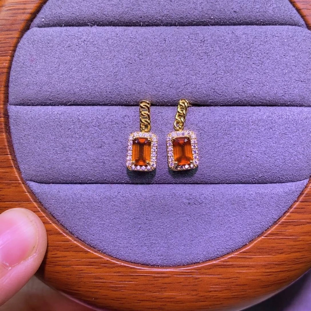 石榴石（芬达石）耳饰银S925镶嵌