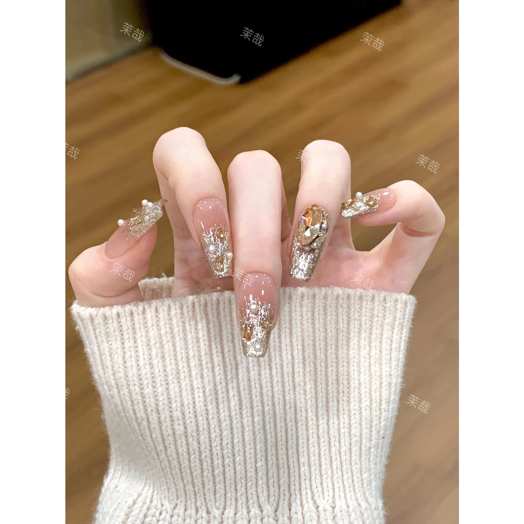 茉哉现货皮皮【松岛冰茶】纯手工定制美甲拆卸穿戴甲A5010