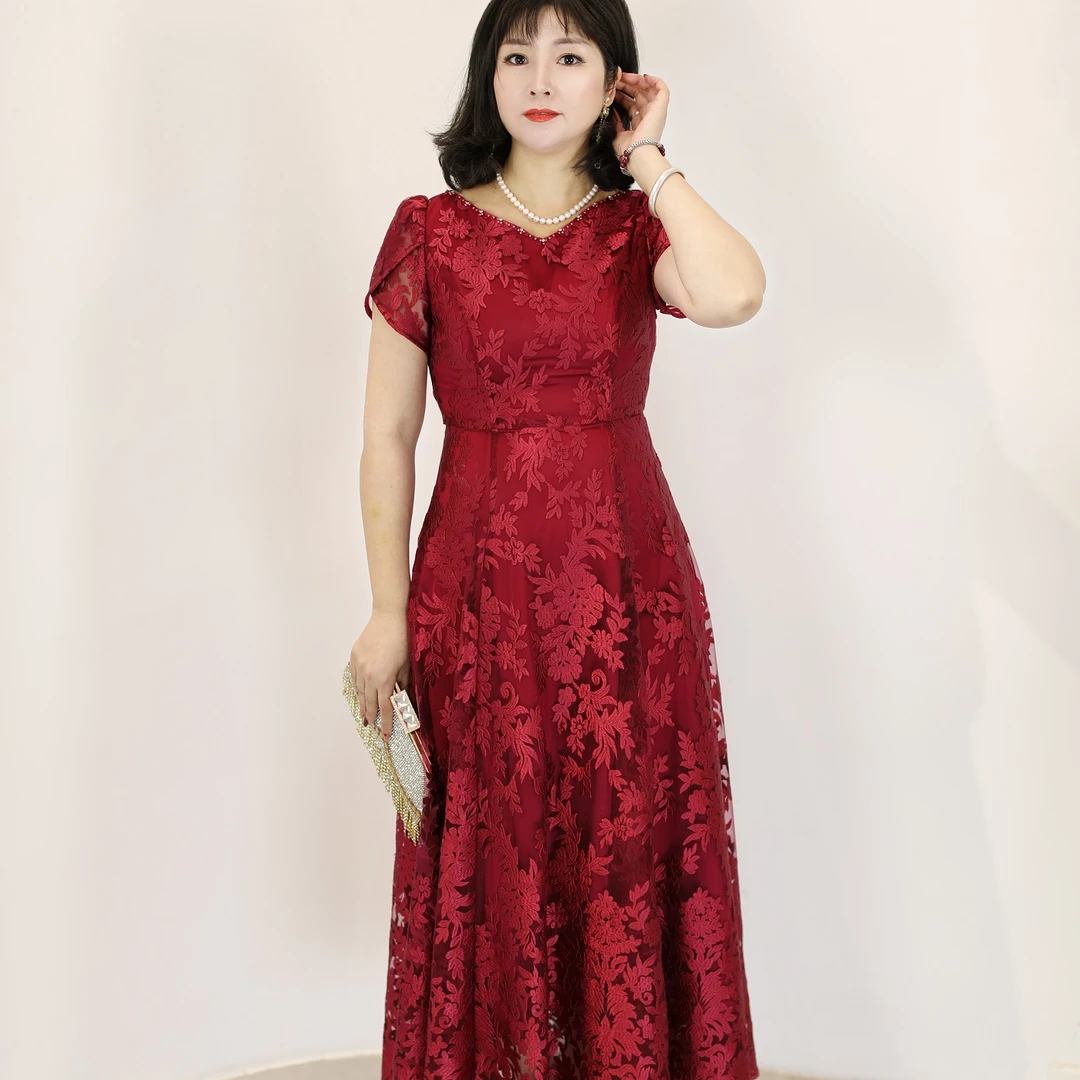 喜婆婆喜妈妈高定礼服宴会显瘦气质温柔修身中长款时尚