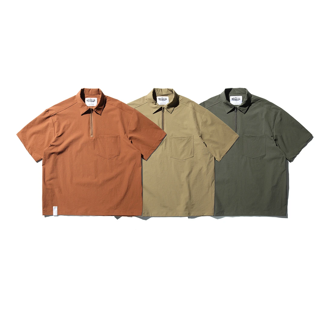 夏季速干冰丝短袖polo衫男女复古宽松日系翻领情侣户外纯色百搭