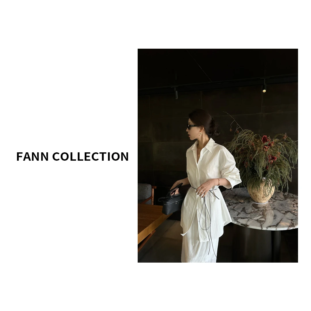 饭饭FANN COLLECTION 柔光 100棉宽松收腰系带衬衣FANNA0001