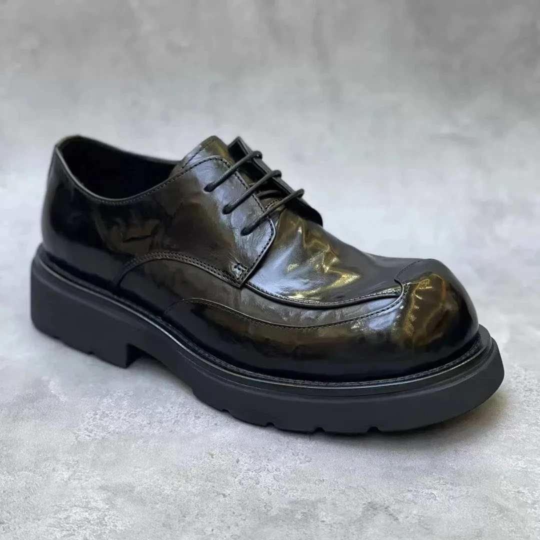 2025新款男鞋时尚百搭休闲皮鞋男士商务大头皮鞋厚底