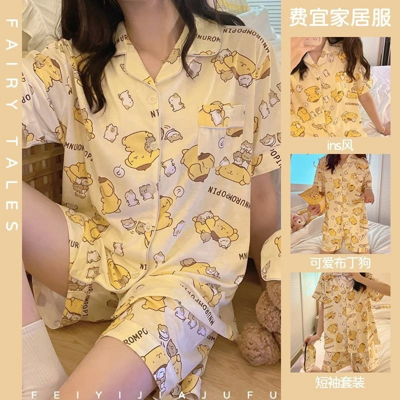 2025新款卡通布丁狗女款夏季休闲短袖短裤学生可爱夏天豹纹睡衣