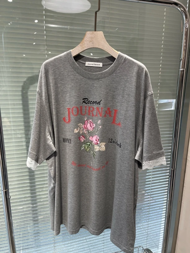 JR｜新款袖拼蕾丝短袖T200255