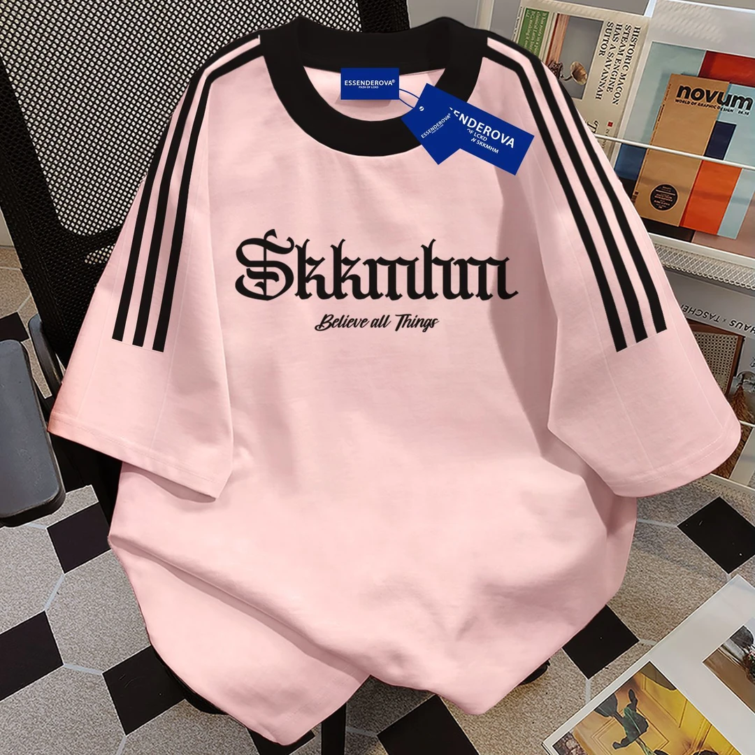 100%纯棉甜美温柔英文印花圆领短袖t恤男女夏季宽松潮牌情侣上衣