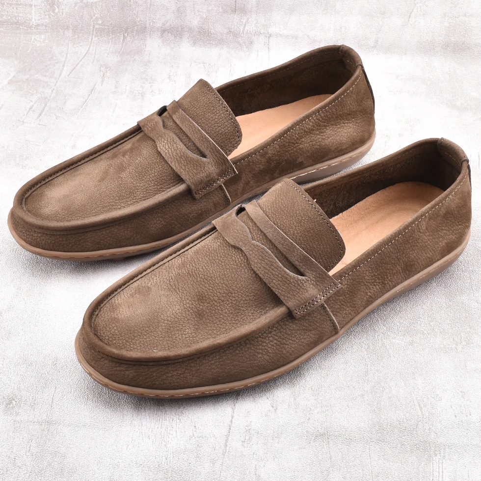 新款豆豆鞋男一脚蹬乐福鞋头层牛皮男士复古懒人鞋真皮百搭男鞋子