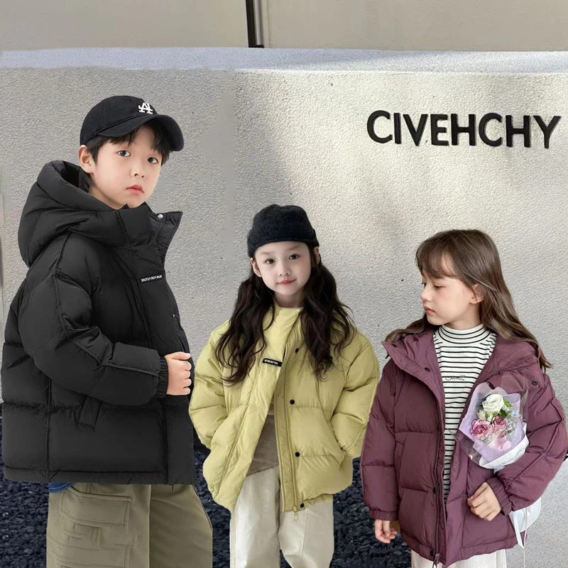 2025儿童羽服男女童短款连帽加绒外套中大童童装穿搭中小童冬季