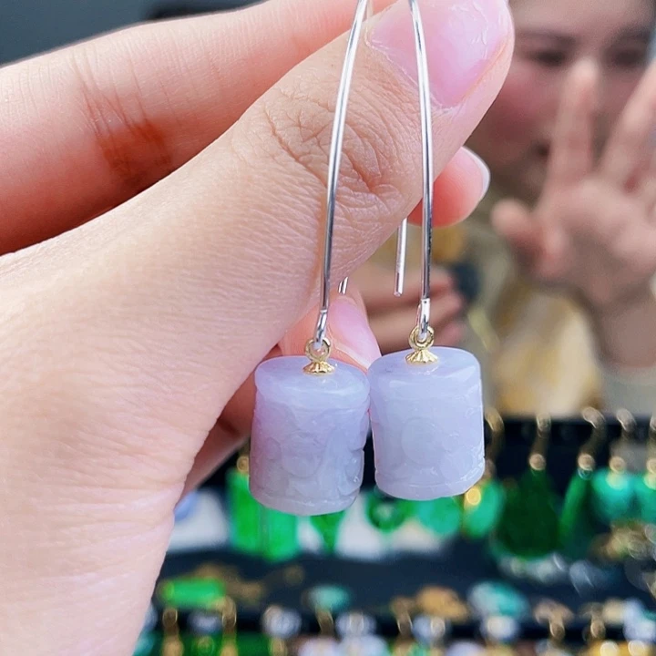 翡翠耳饰银S925镶嵌饰品