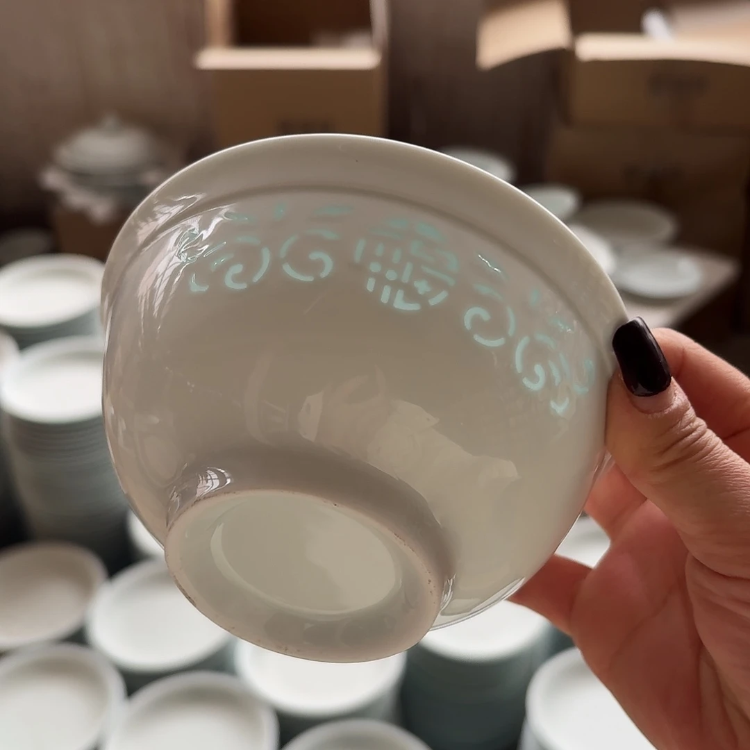 搪瓷景德镇米饭碗双福青两个无底款好的