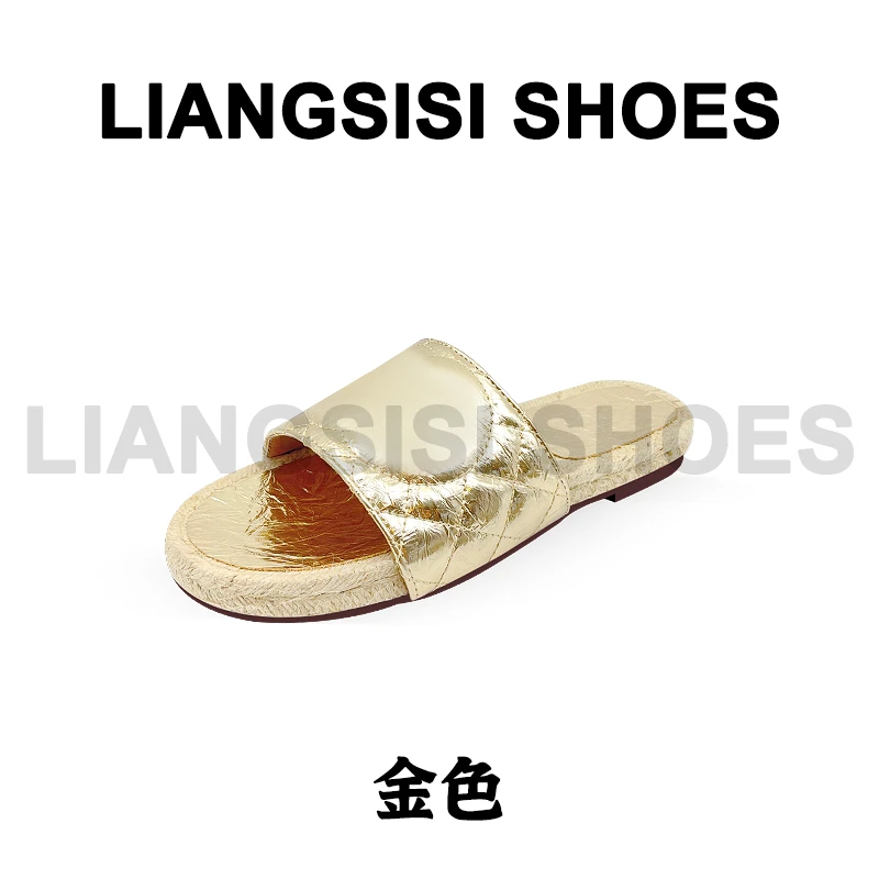 梁思思SHOES夏季新款平底时尚菱格油蜡皮一字拖-A566-16