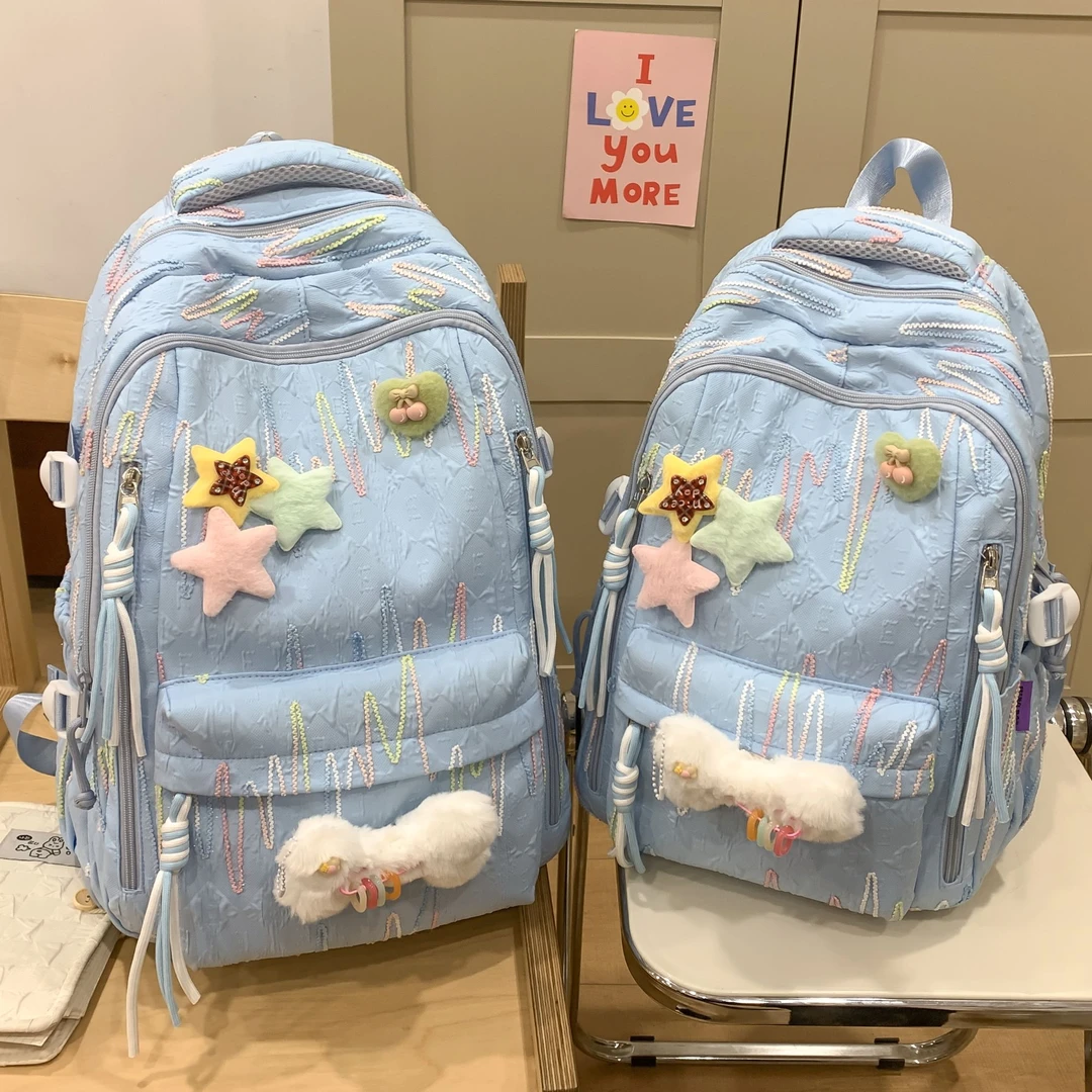 高颜值书包女初中生韩版森系大容量背包高中小学生时尚轻便双肩包