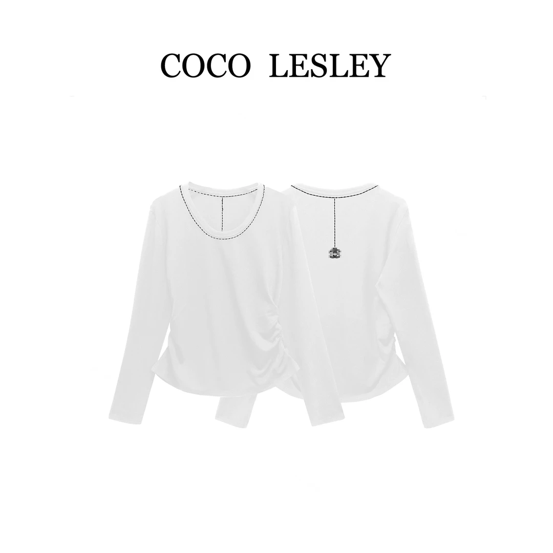 【COCO LESLEY】68235#时尚重工明线圆领长袖T恤2025休闲个性上衣潮