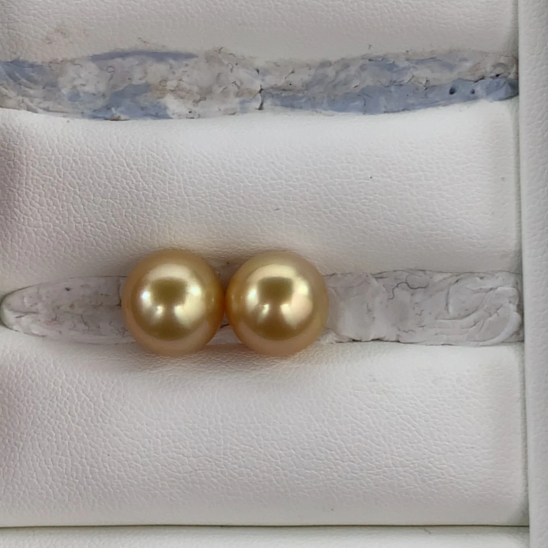 定制海水珍珠裸珠未镶嵌10-11mm金珠裸珠两颗