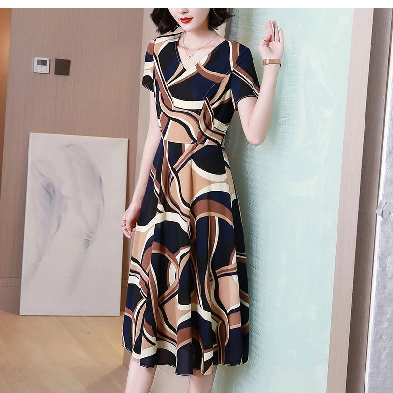 40042夏天裙子女2025年夏季新款印花雪纺连衣裙